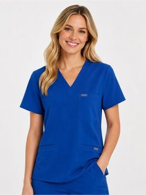 Figs Women's V-Neck Scrub Top in Royal Blue